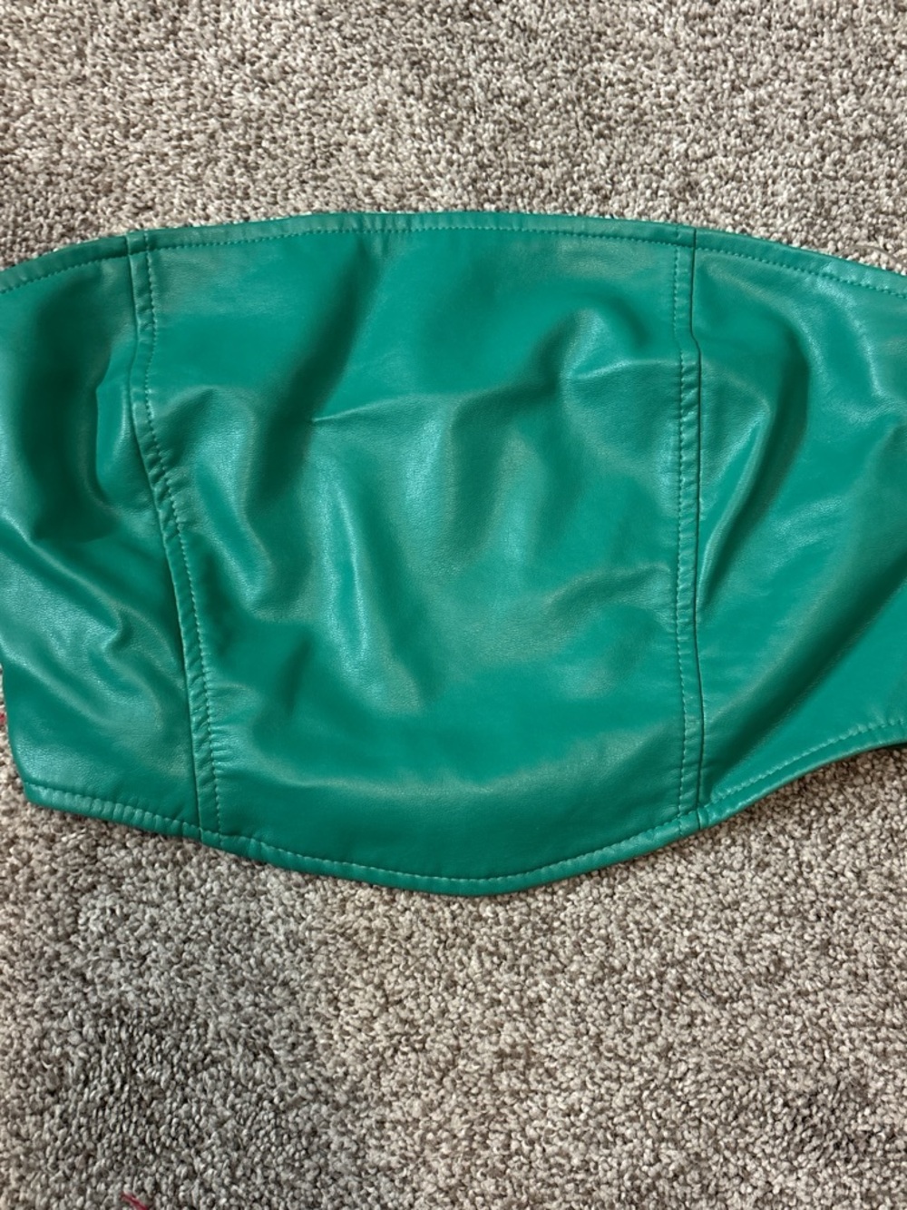 Kendall & Kylie Emerald Green Faux Leather Strapless Crop Top